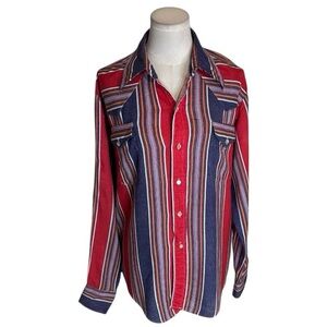 FUNKY & GROOVY THREADS Kennington Striped Red Button-Up Shirt L Vintage 70’s‎